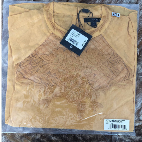 Joe's Jeans Marjorie Top Lace Inset Long Sleeve Blouse Apricot Jam NWT Sz Small - Picture 3 of 7